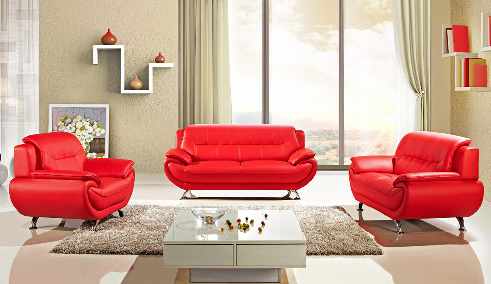 Sabina Red Leather Sofa Set, Modern Red Leather Sofa