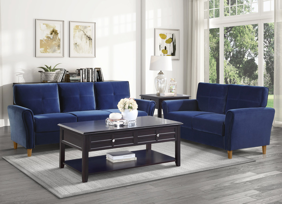 Americus Navy Blue Velvet Living Room