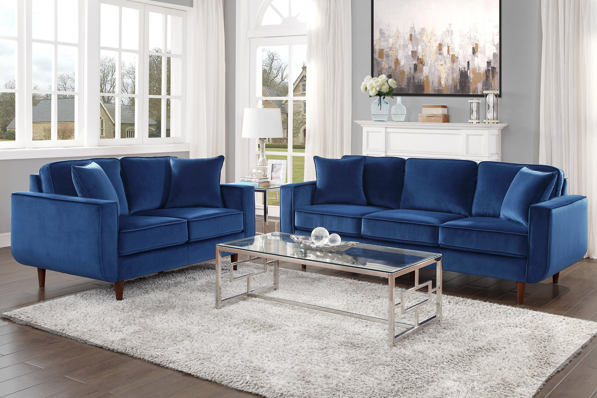 Ashford Navy Blue Velvet Sofa, Living Room With Navy Blue Velvet Sofa