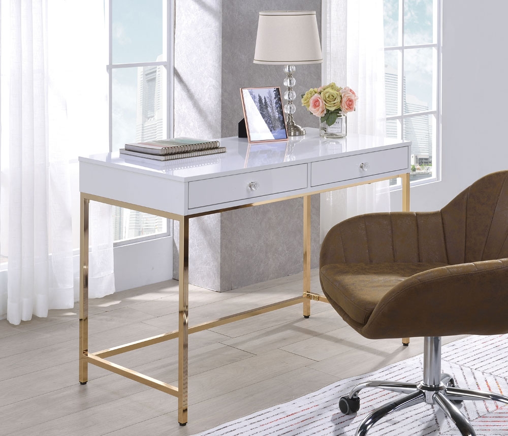 Bester White Lacquer Desk With Gold Finish Base
