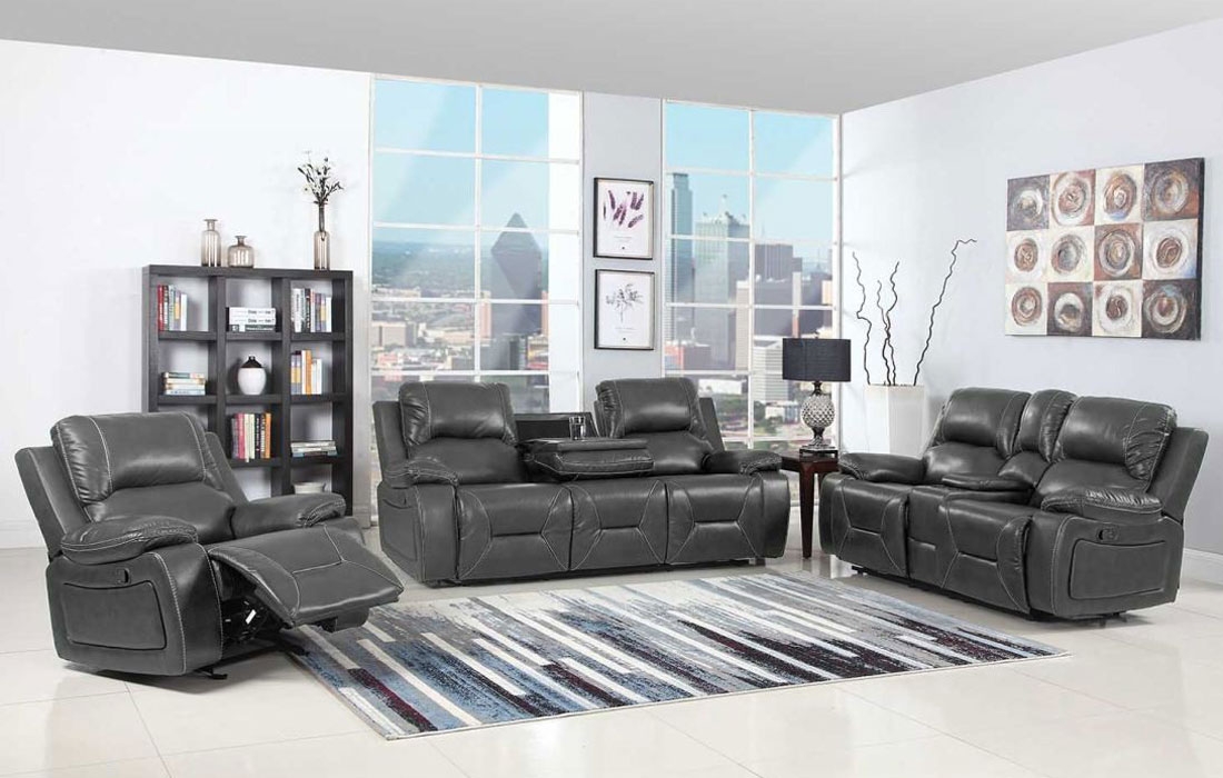 Brett Gray Leather Recliner Sofa, Leather Couch Recliner Set