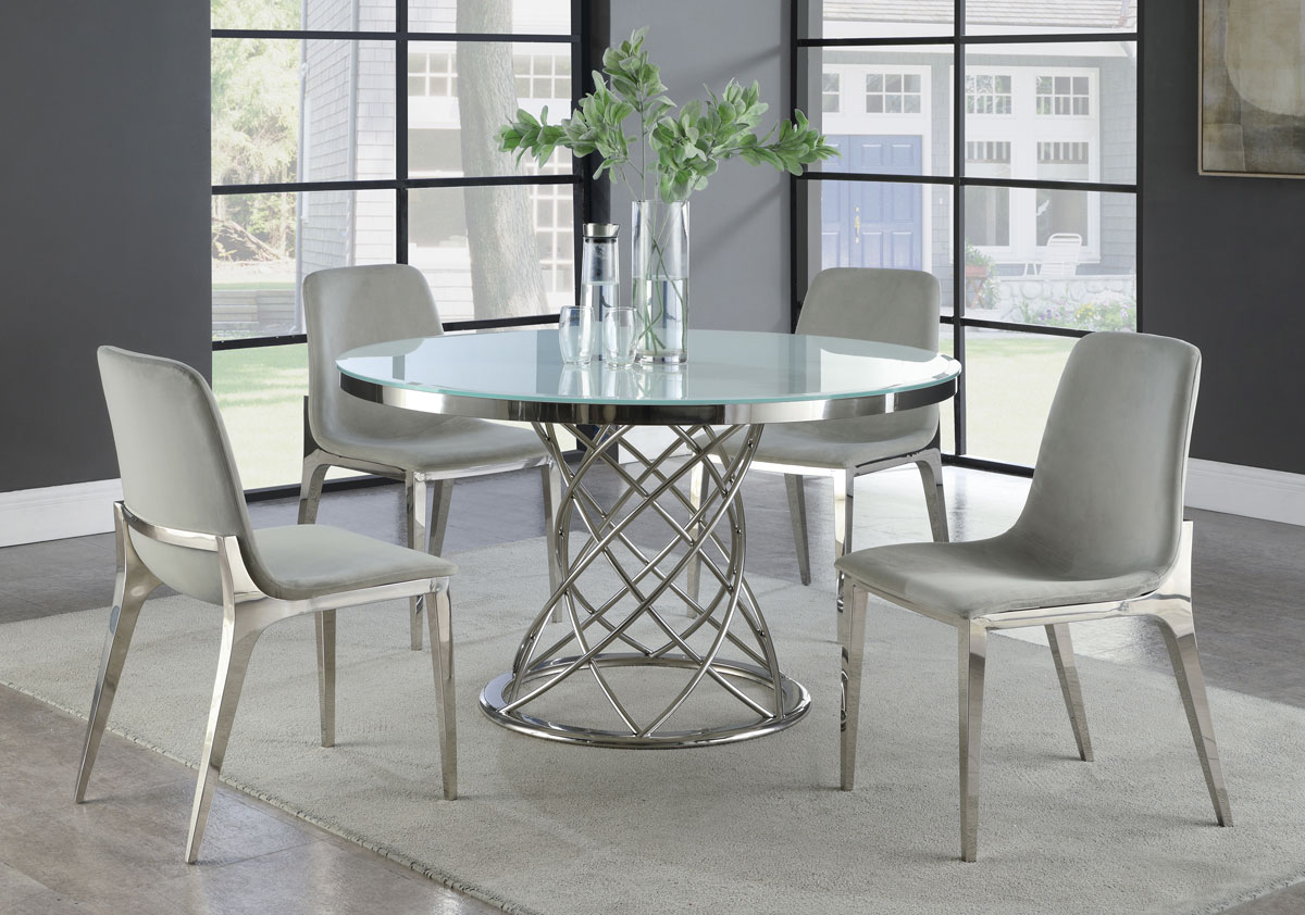 Clarice Modern Round Glass Dining Table, Modern Round Glass Dining Room Tables