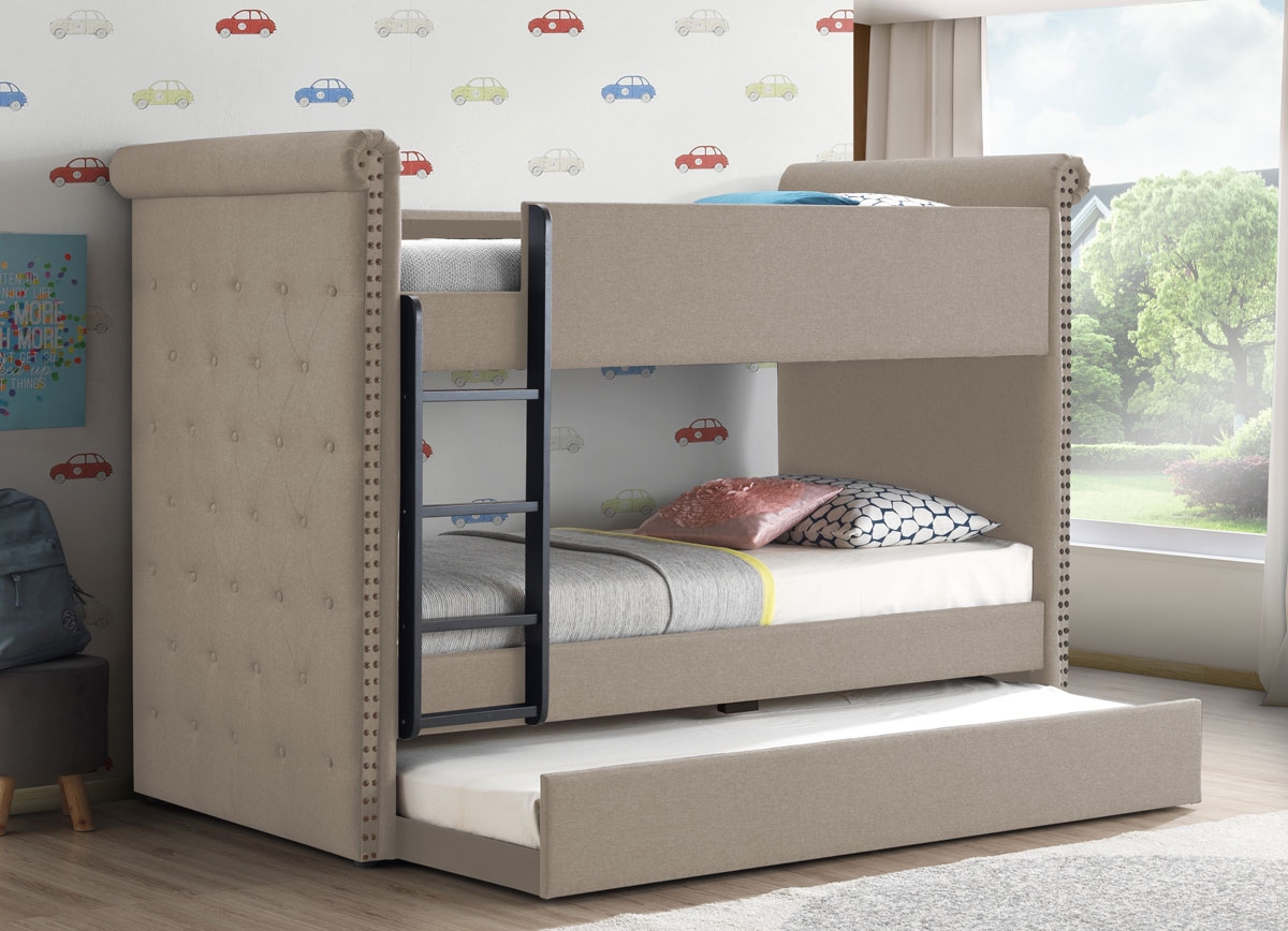 Copper Beige Linen Chesterfield Style, Chesterfield Twin Over Twin Bunk Bed