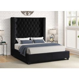 Jerell Tall Headboard Bed Black Velvet