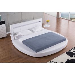 Palazzo White Round Platform Bed, Modern White Leather Headboard Round Bed King Size