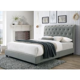 Tasha Tufted Headboard Bed Grey Linen