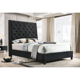 Winston Bed Crystal Tufted Black Velvet