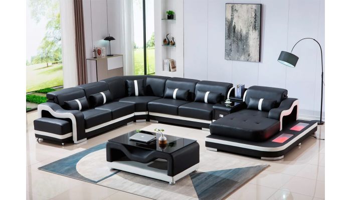 Acura Leather Modern Sectional With Lights