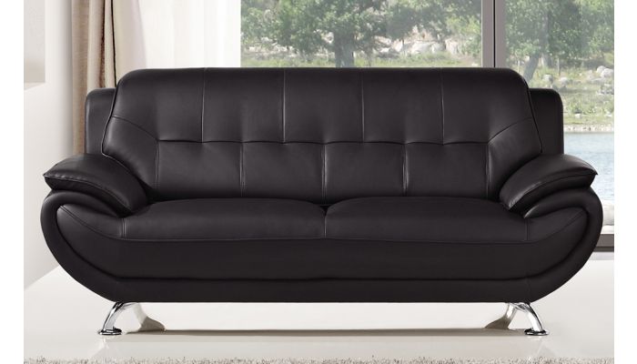 Sabina Black Leather Sofa, Leather And Wood Sofa Set