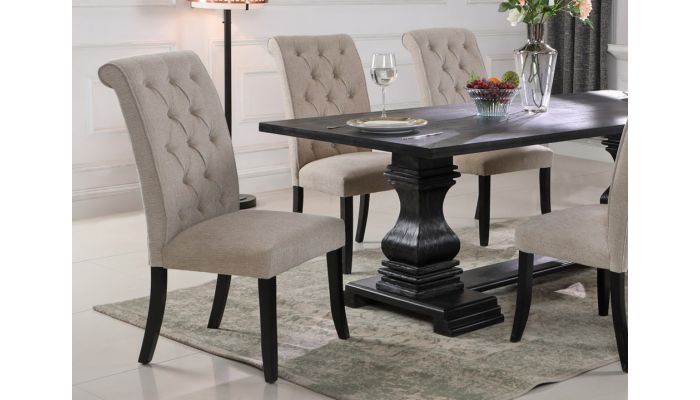 Alberta Dining Table Set Black Finish, How To Keep Fabric Dining Chairs Clean