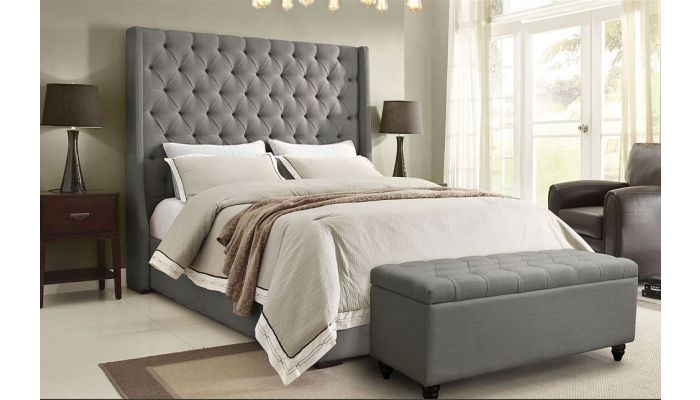 Full/Queen Size Linen Fabric Upholstered Headboard Bedroom Furniture Grey 