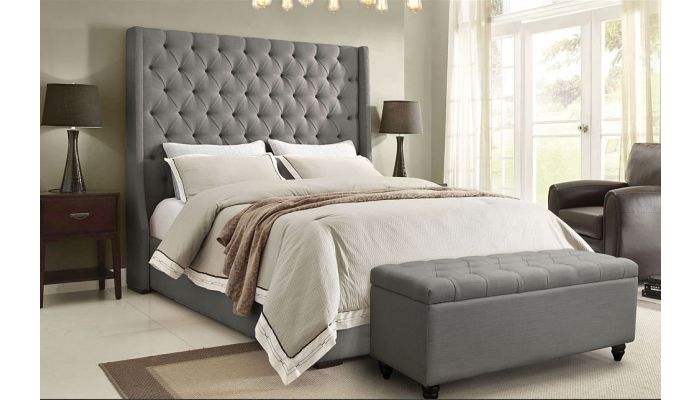 Alder Tall Headboard Bed Grey Linen