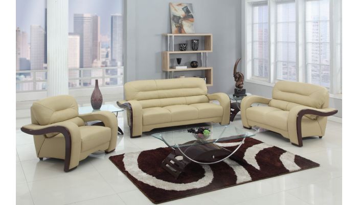 Alpha Beige Genuine Leather Living Room Set
