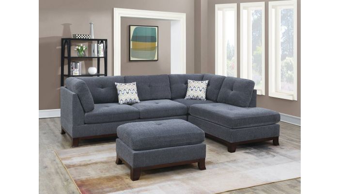 Audrey Modern Sectional Set Grey Chenille, Modern Sectional Sofa With Ottoman Set