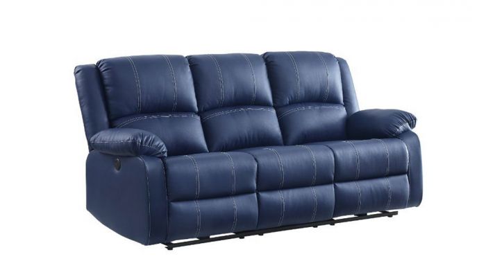 Alex Navy Blue Leather Recliner Sofa, Alex Leather Sofa