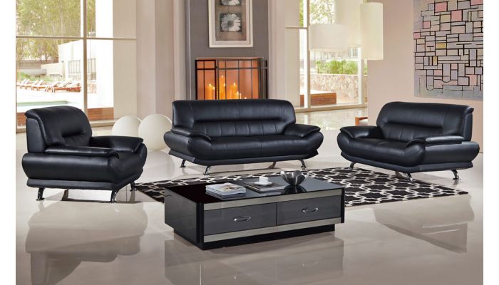 Bella Black Genuine Leather Modern Sofa, Original Leather Sofa Set