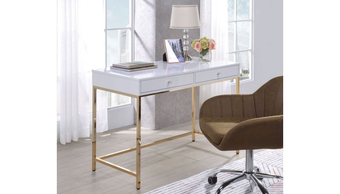 Bester White Lacquer Desk With Gold Finish Base
