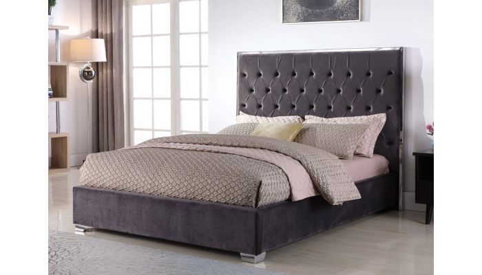 upholstered grey platform king bed