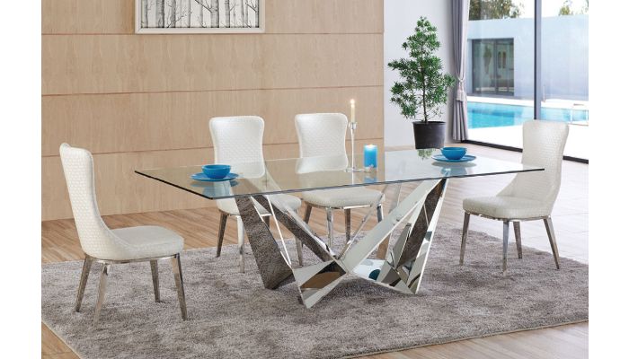 Bradley Modern Glass Top Dining Table, Glass Dining Room Table