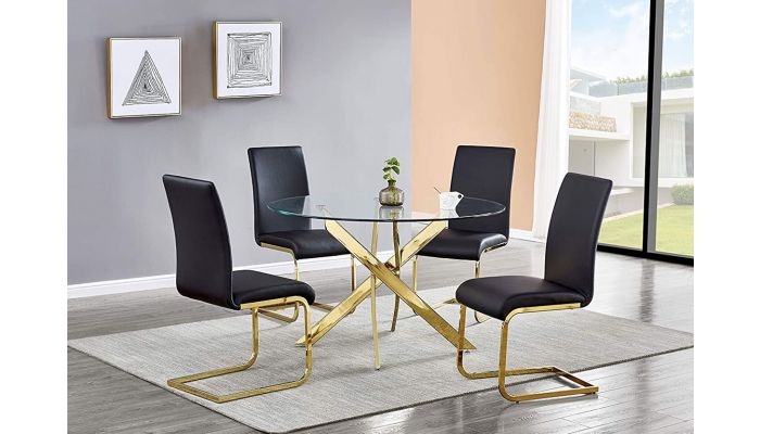 Cady Gold Round Dining Table Set, Gold Dining Table Set