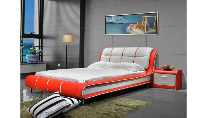 Cerchio Red And White Leather Bed, Red Leather Bed