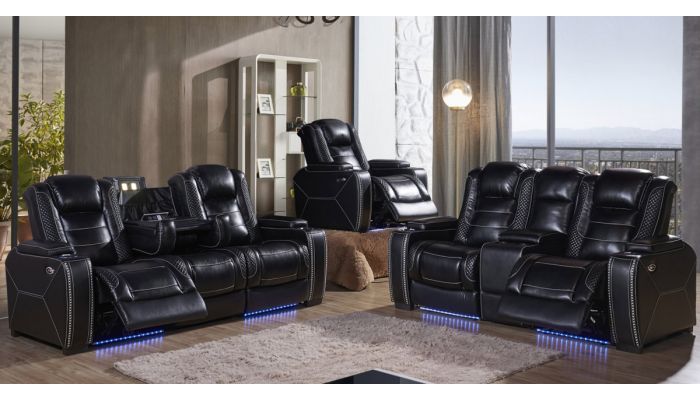 Citadel Black Recliner Sofa Set With Lights