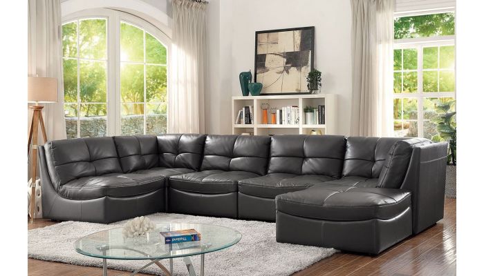 Dark Gray 6 Piece Modular Sectional Set, Gray Leather Sectional