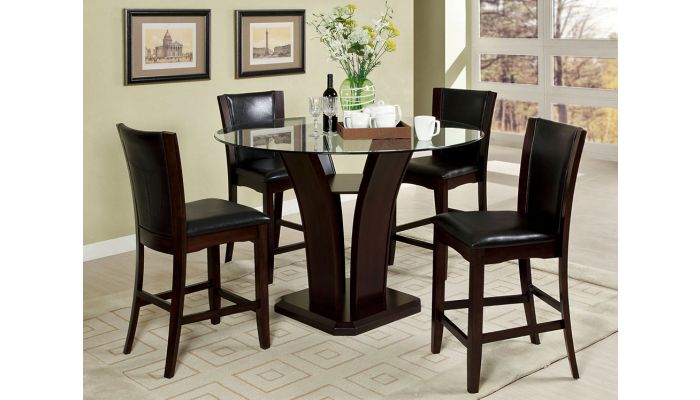 Manhattan Contemporary Pub Table Set, Round Glass Pub Table And Chairs