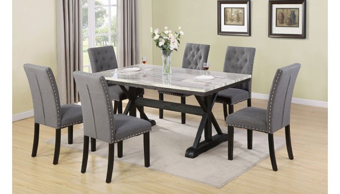 Coleville Faux Marble Top Dining Table Set, Six Chair Dining Table