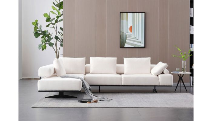 Dean Modern Sectional Sofa, White Fabric Sectional Sofas