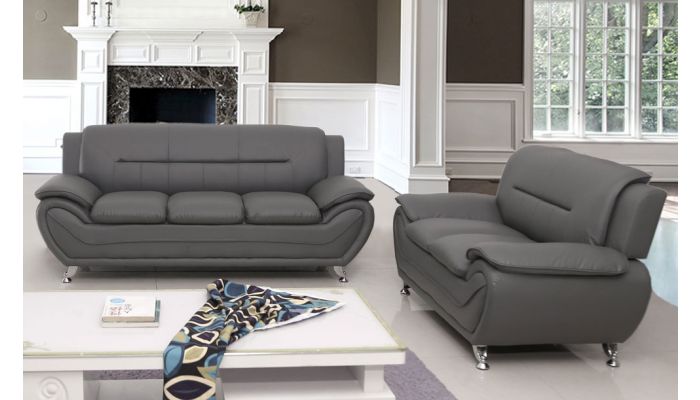 Deliah Grey Leather Modern Sofa, Modern Gray Leather Sofa