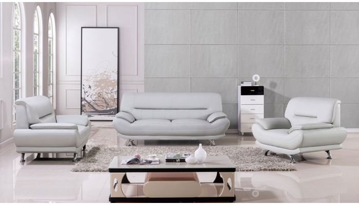 Denzel Modern Living Room, Gray Leather Sofa Set