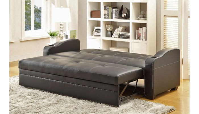 Detroit Black Leather Sofa Sleeper, Black Leather Sofa Beds