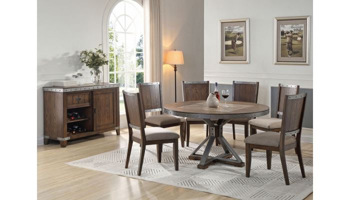 Doran Industrial Round Table Set, Industrial Style Dining Room Table And Chairs