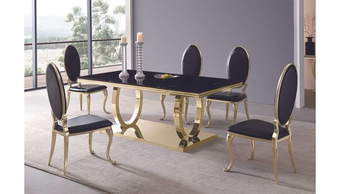 Dorham Black Marble Top Dining Table Gold