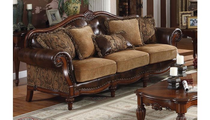 Dreena Chenille Fabric Victorian Sofa, Chenille And Leather Sectional Sofa