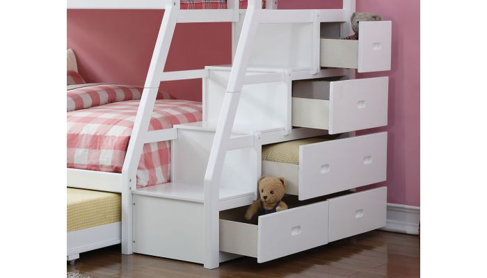 Elling White Bunkbed With Storage Stairs, Bunk Bed With Storage Steps