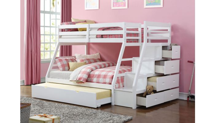Elling White Bunkbed With Storage Stairs, White Bunk Bed With Stairs