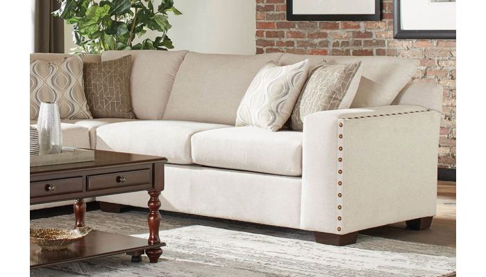 Emanuel Sectional With Gold Nailhead Trim, Leather Sofa With Nailhead Trim Detail