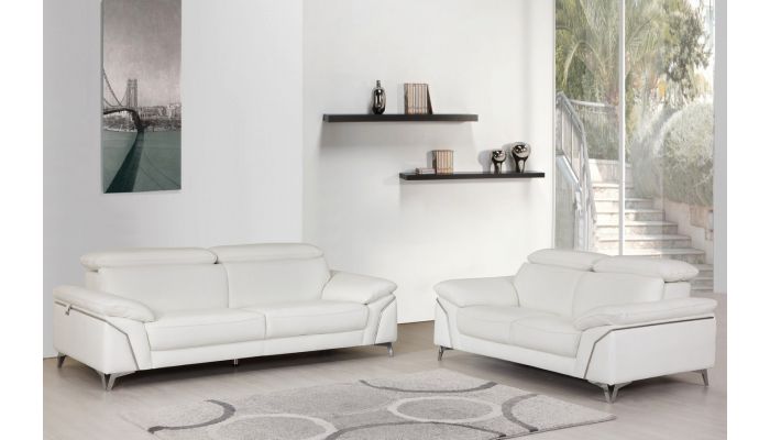 Emiliano White Italian Leather Sofa, Italian Leather Living Room Furniture