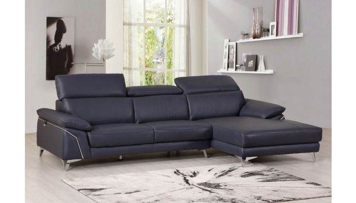 Emiliano Genuine Italian Leather Sectional, Navy Blue Leather Sectional Sofa
