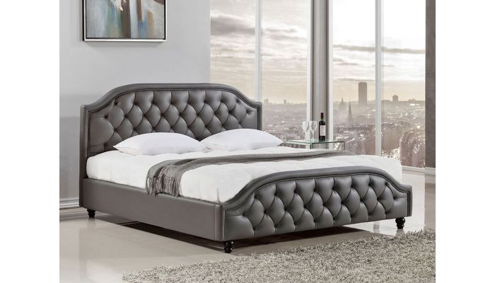 Emily On Tufted Grey Leather Bed, Tufted Leather Beds