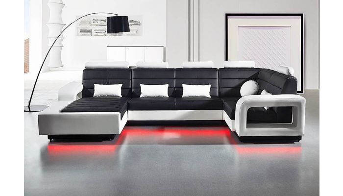 Emmett Leather Modern Sectional Set, Modern White Leather Sectional Sofa With Built In Light