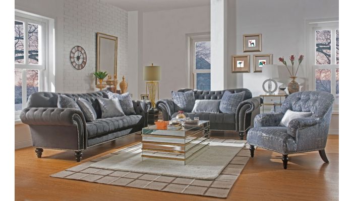 Esra Chesterfield Living Room Grey Velvet