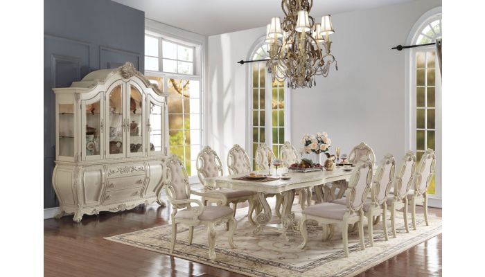Firenza Antique White Dining Table Set, White Dining Room Table