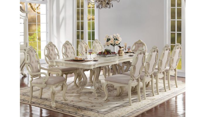 Firenza Antique White Dining Table Set, Traditional Dining Table And Chairs