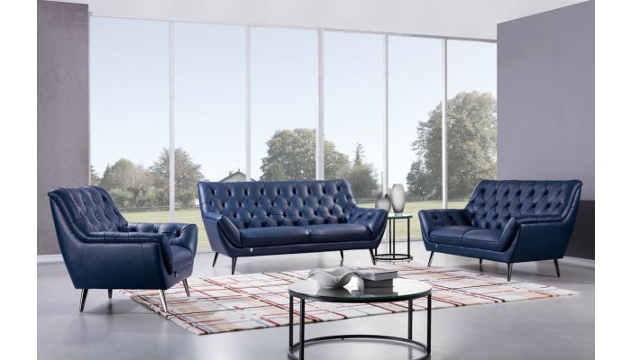 Gerard Navy Blue Italian Leather Sofa, Navy Blue Leather Furniture Set