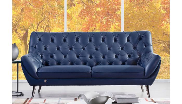 Gerard Navy Blue Italian Leather Sofa, Navy Blue Leather Living Room Furniture
