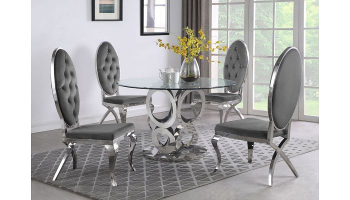 Hearts Round Dining Table Chrome Finish, Round Dining Table Anchorage