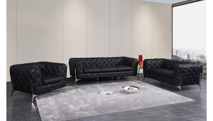 Hendrix Black Italian Leather Chesterfield Sofa Set